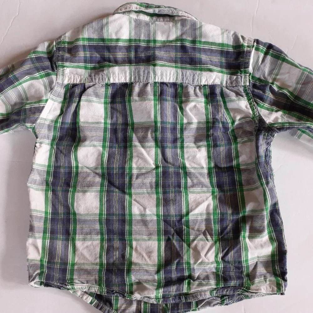 Oshkosh Boys Shirt Button Down Blue Green Plaid Long Sleeve Size 3T